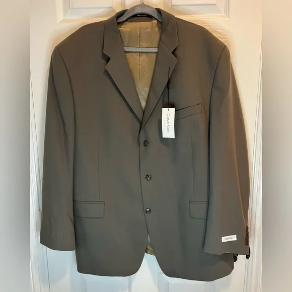 Calvin Klein Men Size 48R Suit Jacket Taupe 100% Wool Dry Clean Contemporary NWT - Picture 1 of 16